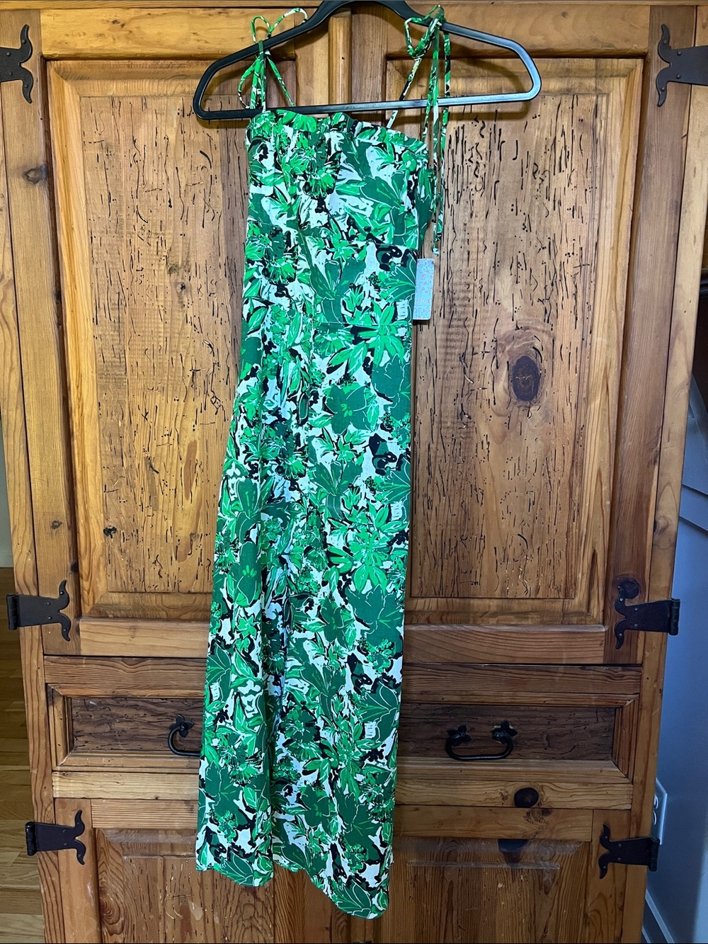 Free People Green Multi Floral Maxi Skirt with Tie Straps